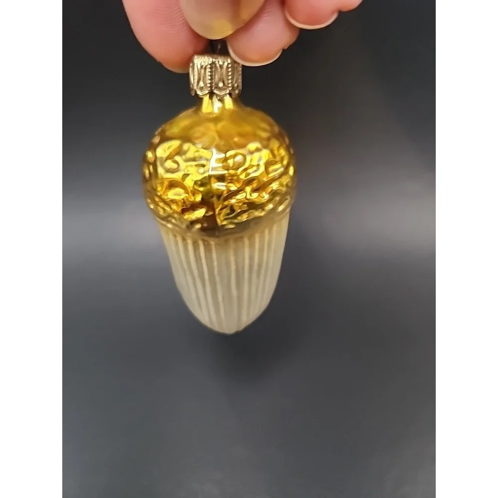 Vintage Acorn Goldtoned Textured‎ Hand Blown Glass German Christmas Ornament